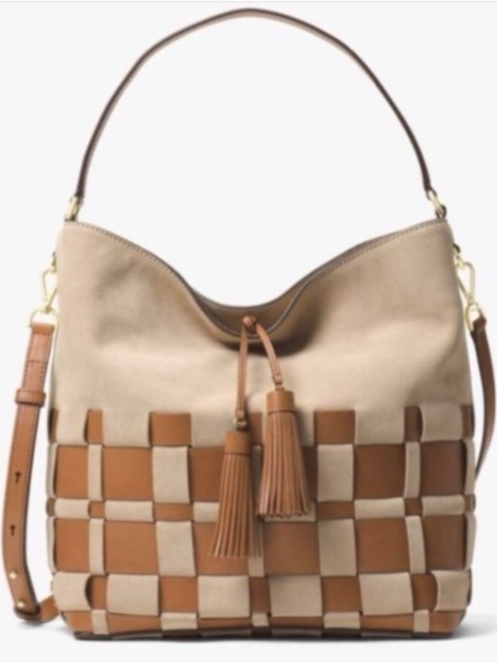 Michael Kors Vivian Brown & Tan Large Suede Leather Hobo Bag